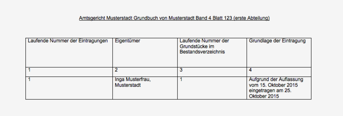Grundbuchauszug Abteilung 1 Grundbuchauszug Abteilung 1