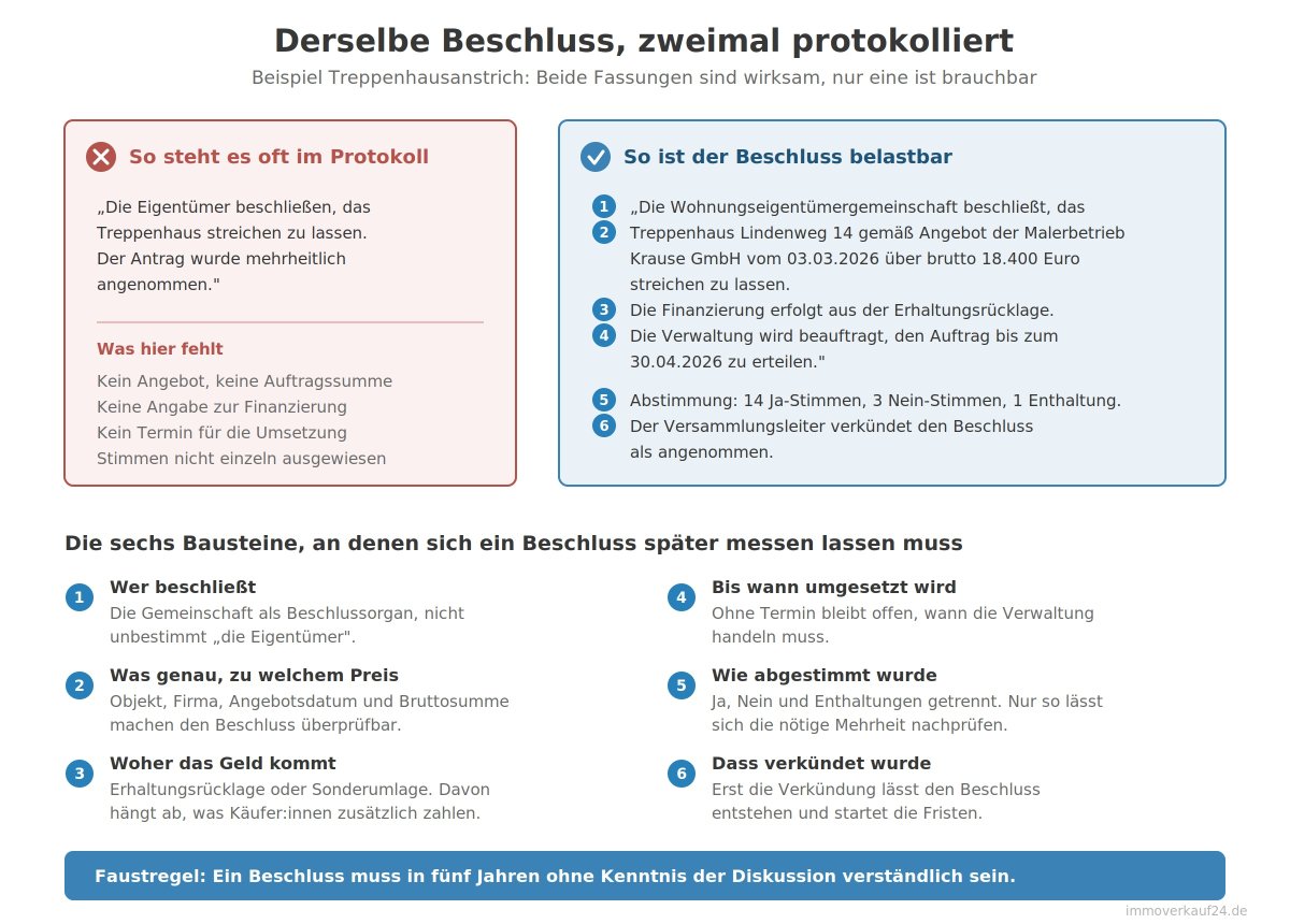 Protokoll Eigentümerversammlung: Beschlusstext belastbar?